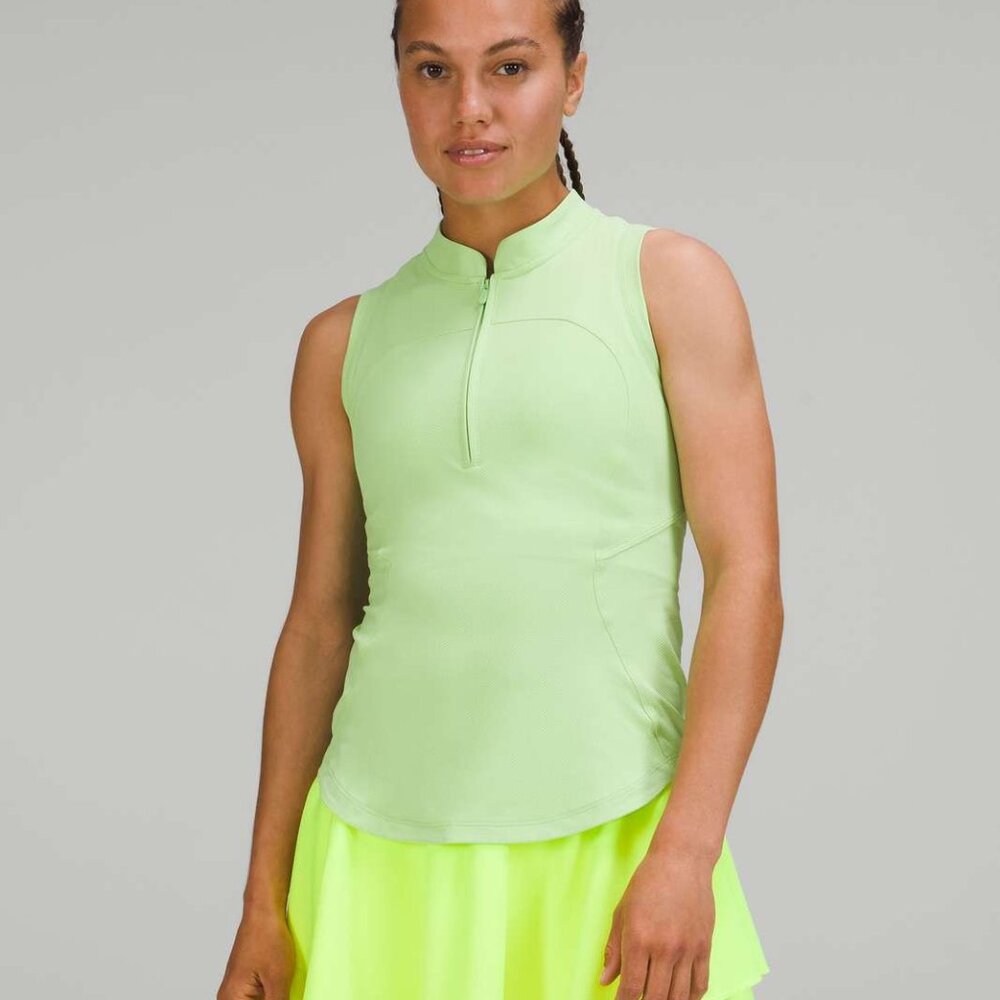 Lululemon Front Zip Mock-Neck Tennis Tank Top Scream Green Light